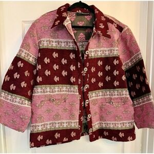 Vintage Sag Harbor Red & Pink Tapestry Blazer Jacket SIZE 16
